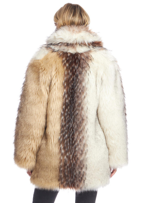  Arctic Wolf Faux Fur Shawl Collar Coat 