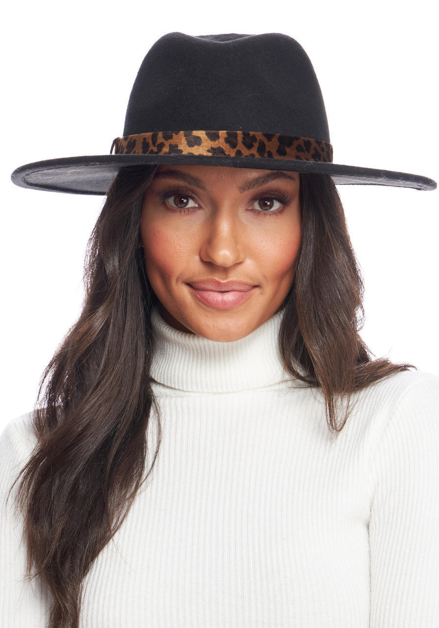  Black Faux Cashmere Wide Brim Fedora 