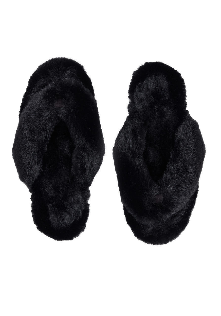  Black Faux Fur Slippers 