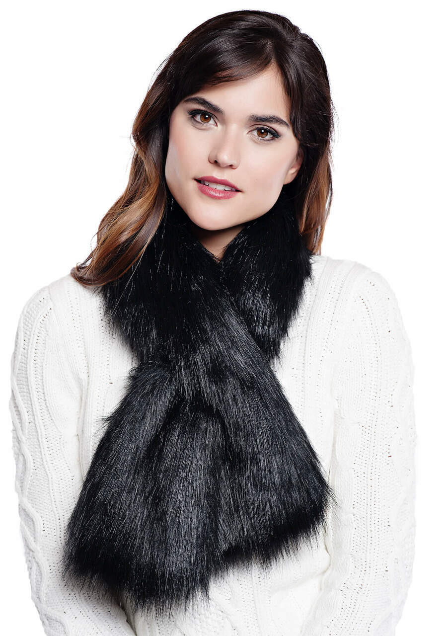  Black Fox Faux Fur Pull-Through Scarf 