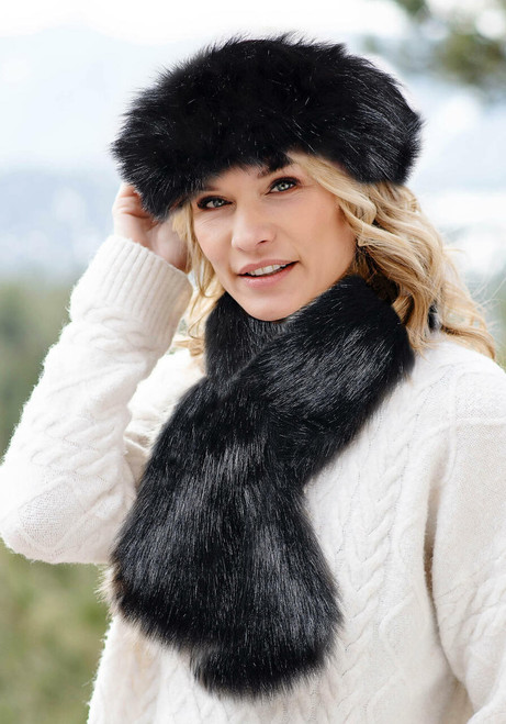  Black Fox Faux Fur Pull-Through Scarf 