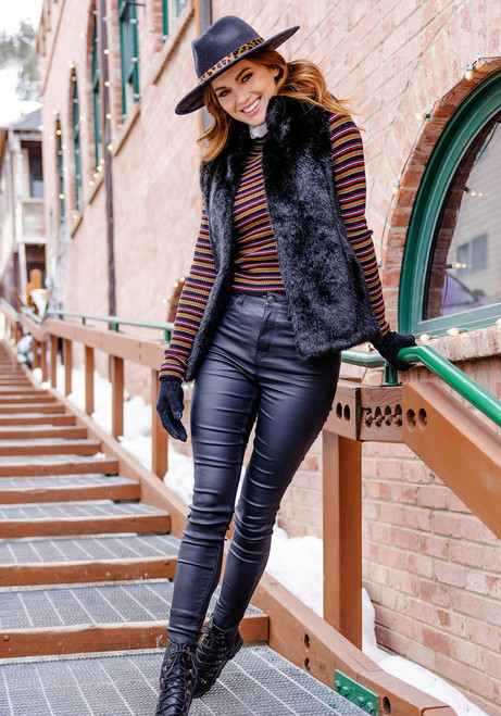  Black Mink Faux Fur Hook Vest 