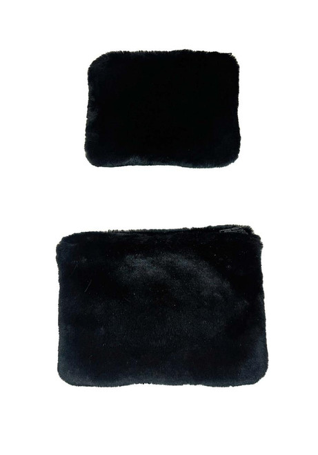 Black Sheared Beaver Faux Fur Travel Pouches (Set of 2)