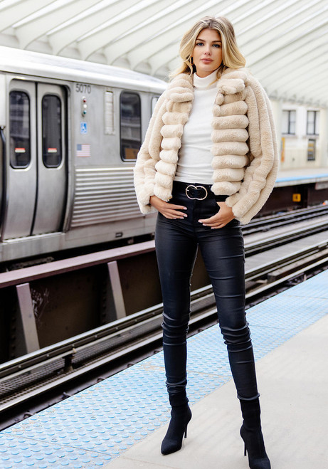 Champagne Faux Fur Soho Zip Jacket 
