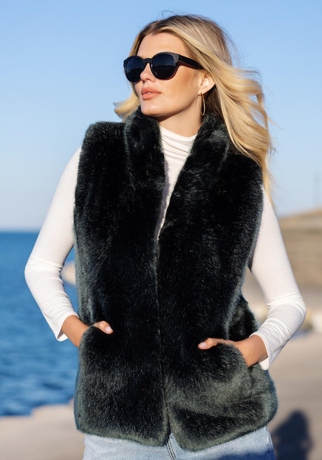  Emerald Mink Faux Fur Couture Hook Vest 