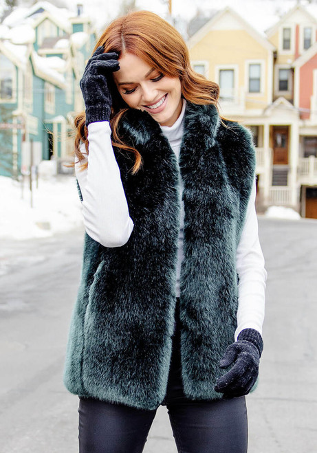  Emerald Mink Faux Fur Couture Hook Vest 