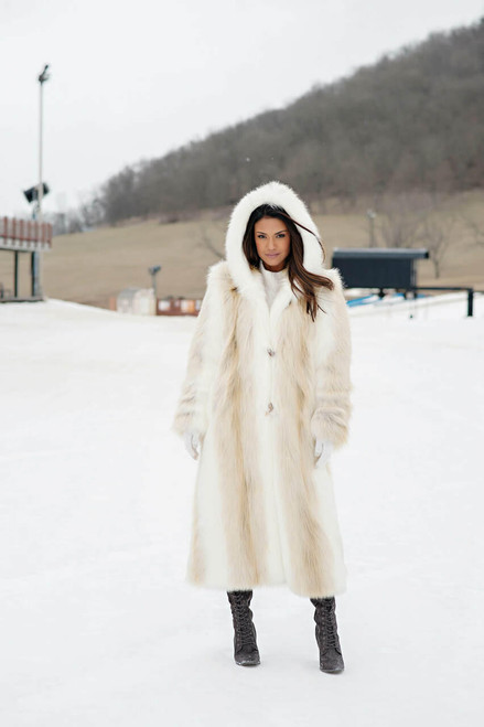 Fabulous-Furs Arctic Fox Hooded Full-Length Faux Fur Coat 