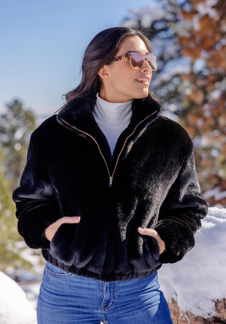 Fabulous-Furs Black Faux Fur Back to Basics Bomber Jacket 