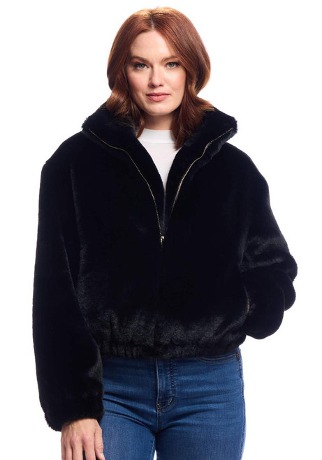 Fabulous-Furs Black Faux Fur Back to Basics Bomber Jacket 