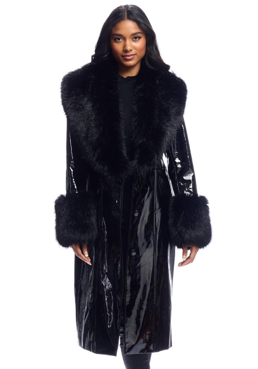 Fabulous-Furs Black Faux Fur Fox Collar Girl Crush Maxi Coat 