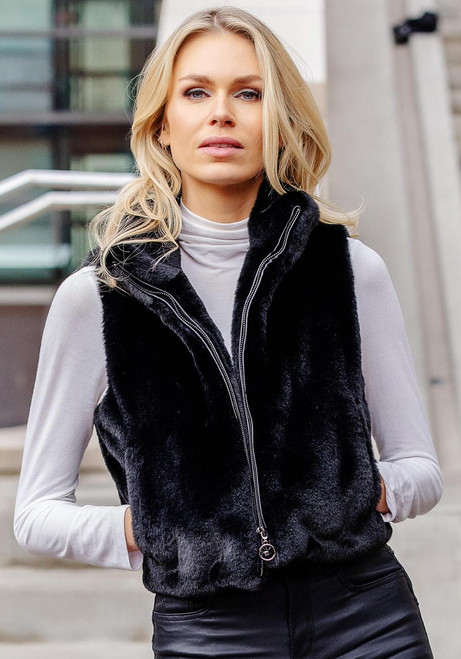 Fabulous-Furs Black Faux Fur Le Mink Zip Vest 