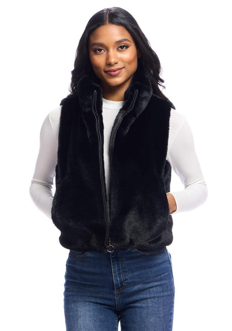 Fabulous-Furs Black Faux Fur Le Mink Zip Vest 