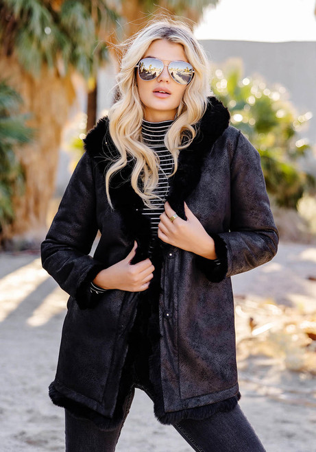 Fabulous-Furs Black Faux Fur Rainier Reversible Mink Coat 