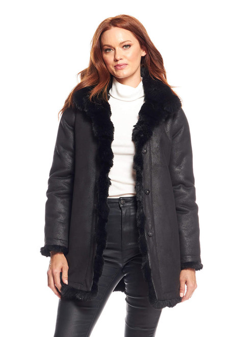 Fabulous-Furs Black Faux Fur Rainier Reversible Mink Coat 