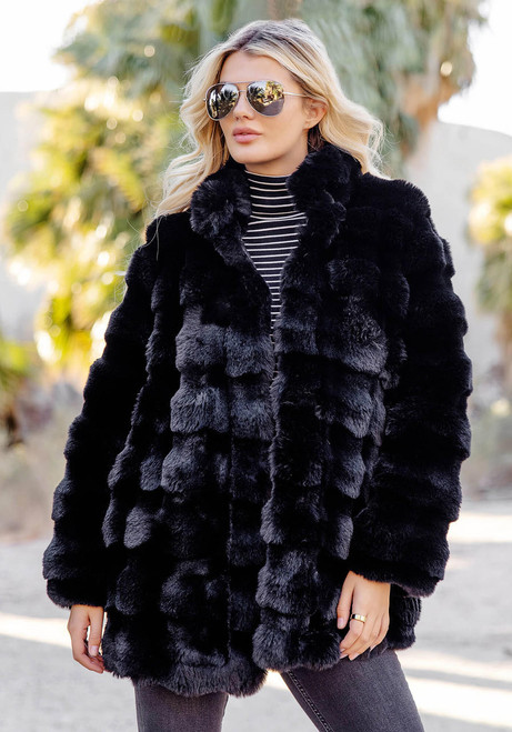 Fabulous-Furs Black Faux Fur Rainier Reversible Mink Coat 