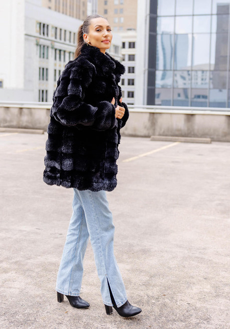 Fabulous-Furs Black Faux Fur Rainier Reversible Mink Coat 