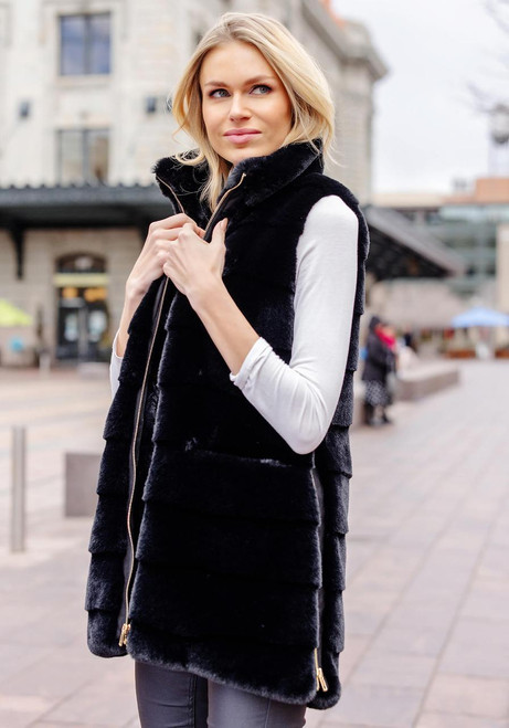 Fabulous-Furs Black Faux Fur Weekender Vest 