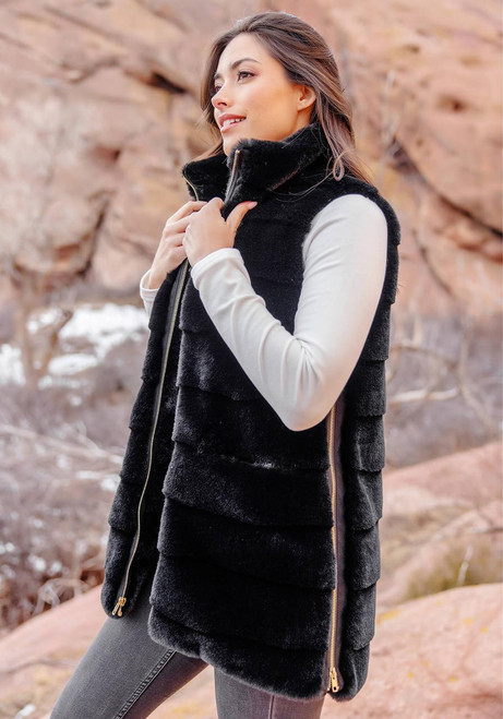 Fabulous-Furs Black Faux Fur Weekender Vest 