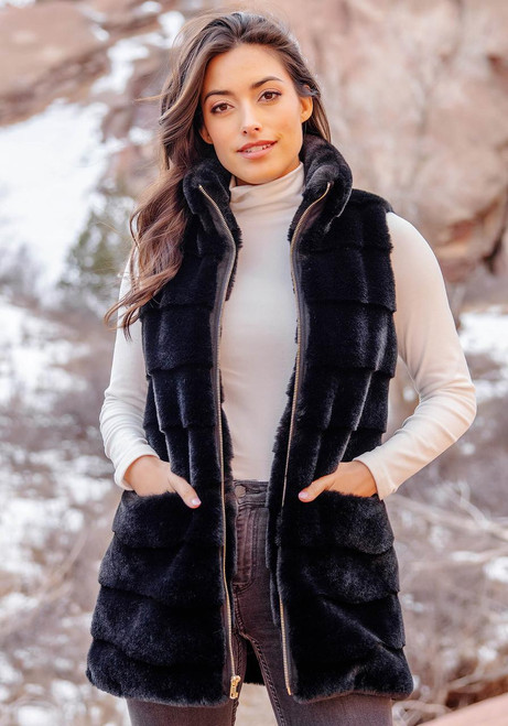 Fabulous-Furs Black Faux Fur Weekender Vest 