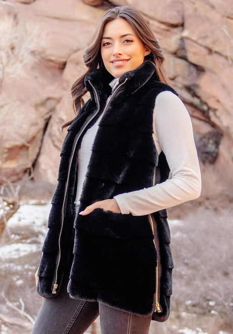 Fabulous-Furs Black Faux Fur Weekender Vest 