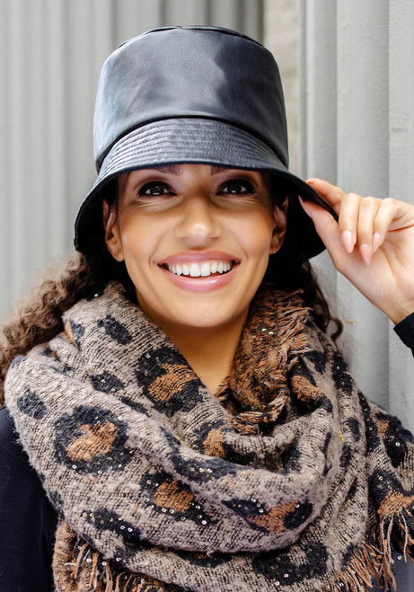 Fabulous-Furs Black Faux Leather Bucket Hat 