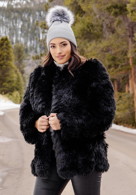 Fabulous-Furs Black Fox Faux Fur Avante Coat 