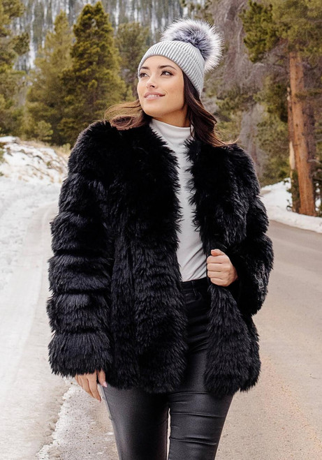 Fabulous-Furs Black Fox Faux Fur Avante Coat 