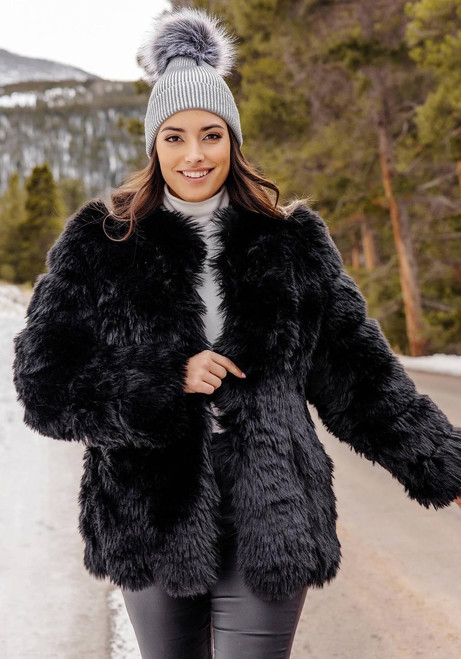 Fabulous-Furs Black Fox Faux Fur Avante Coat 