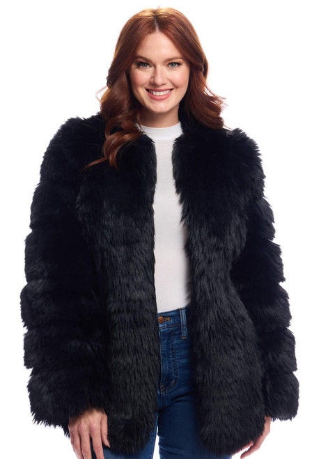 Fabulous-Furs Black Fox Faux Fur Avante Coat 