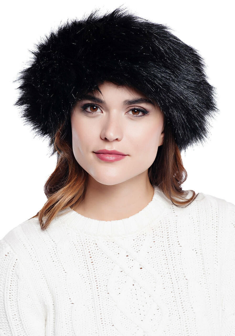 Fabulous-Furs Black Fox Faux Fur Halo Headband 