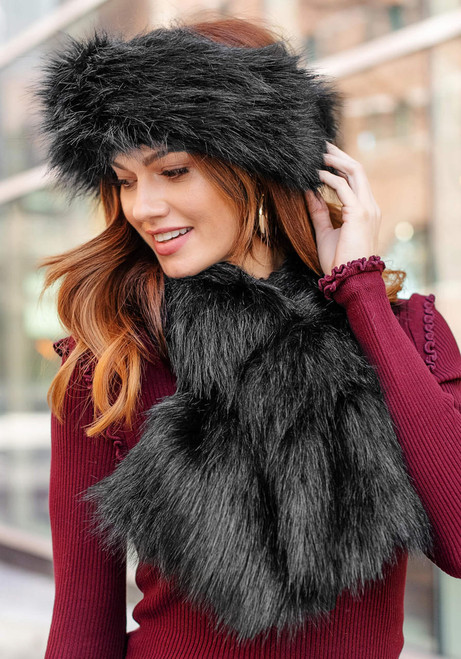 Fabulous-Furs Black Fox Faux Fur Halo Headband 