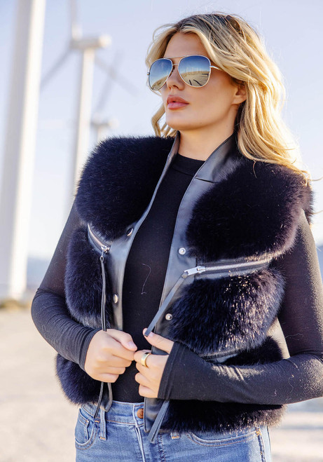 Fabulous-Furs Black Fox Faux Fur La Moda Vest 