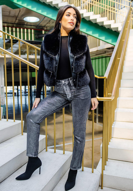 Fabulous-Furs Black Fox Faux Fur La Moda Vest 