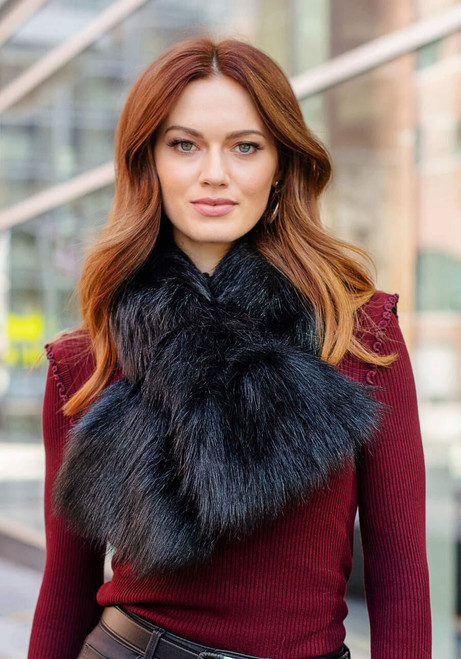 Fabulous-Furs Black Fox Faux Fur Loop Scarf 
