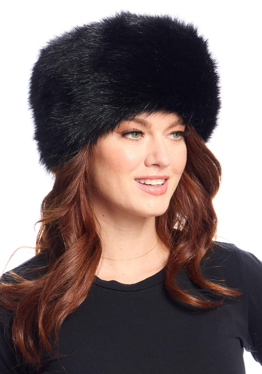 Fabulous-Furs Black Fox Faux Fur Russian Style Hat 