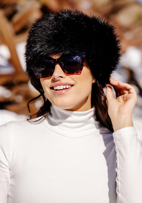 Fabulous-Furs Black Fox Faux Fur Russian Style Hat 