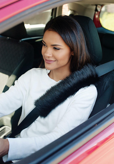 Fabulous-Furs Black Fox Faux Fur Seat Belt Covers 