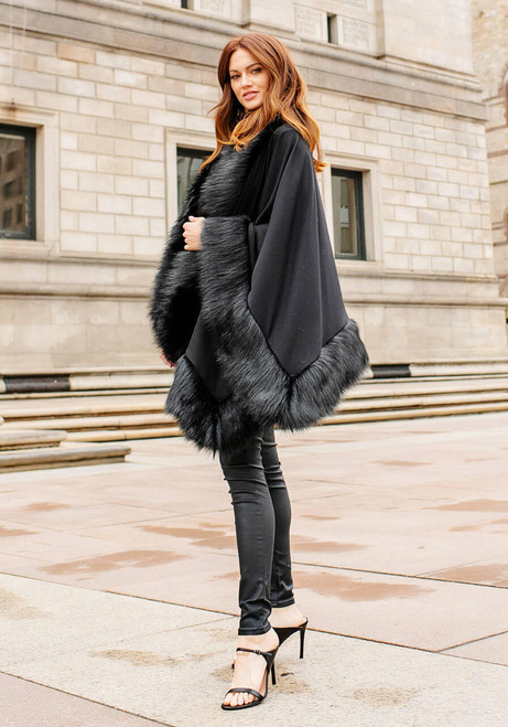 Fabulous-Furs Black Fox Faux Fur-Trimmed Shawl 