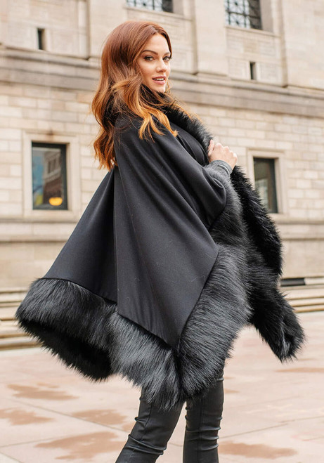 Fabulous-Furs Black Fox Faux Fur-Trimmed Shawl 