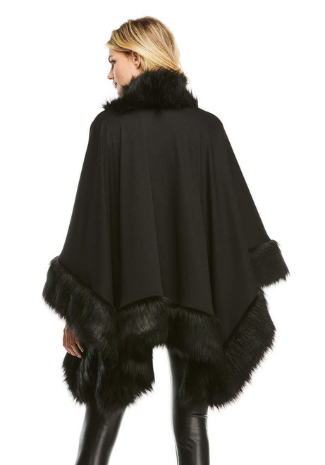 Fabulous-Furs Black Fox Faux Fur-Trimmed Shawl 