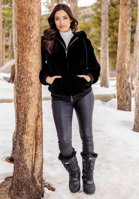 Fabulous-Furs Black Mink Faux Fur Ski Club Parka 