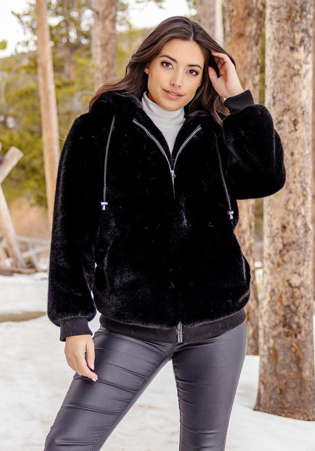Fabulous-Furs Black Mink Faux Fur Ski Club Parka 