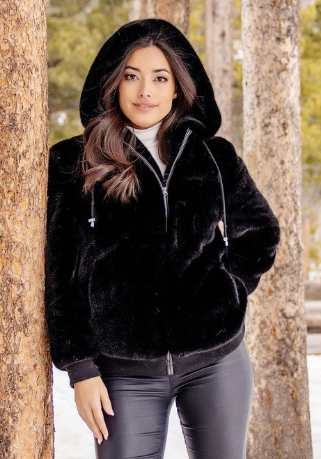 Fabulous-Furs Black Mink Faux Fur Ski Club Parka 