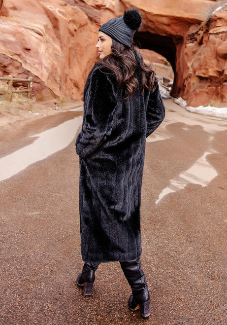 Fabulous-Furs Black Mink Signature Full-Length Faux Fur Coat 