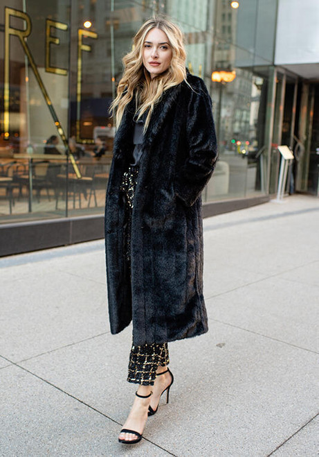 Fabulous-Furs Black Mink Signature Full-Length Faux Fur Coat 