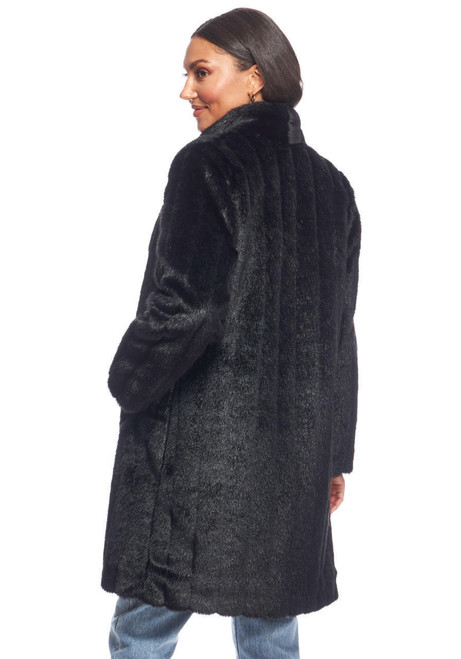 Fabulous-Furs Black Mink Signature Knee-Length Faux Fur Coat 