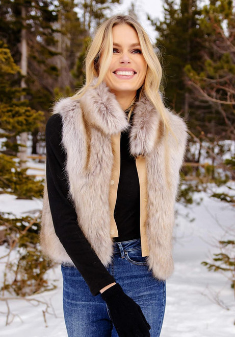 Fabulous-Furs Blonde Fox Faux Fur Foxy Crop Vest 