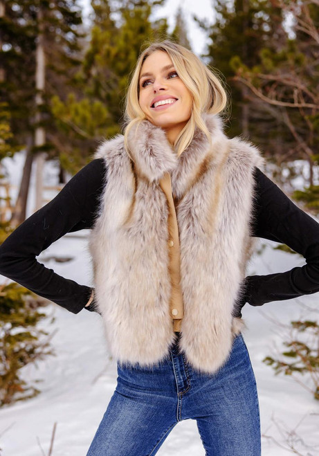 Fabulous-Furs Blonde Fox Faux Fur Foxy Crop Vest 