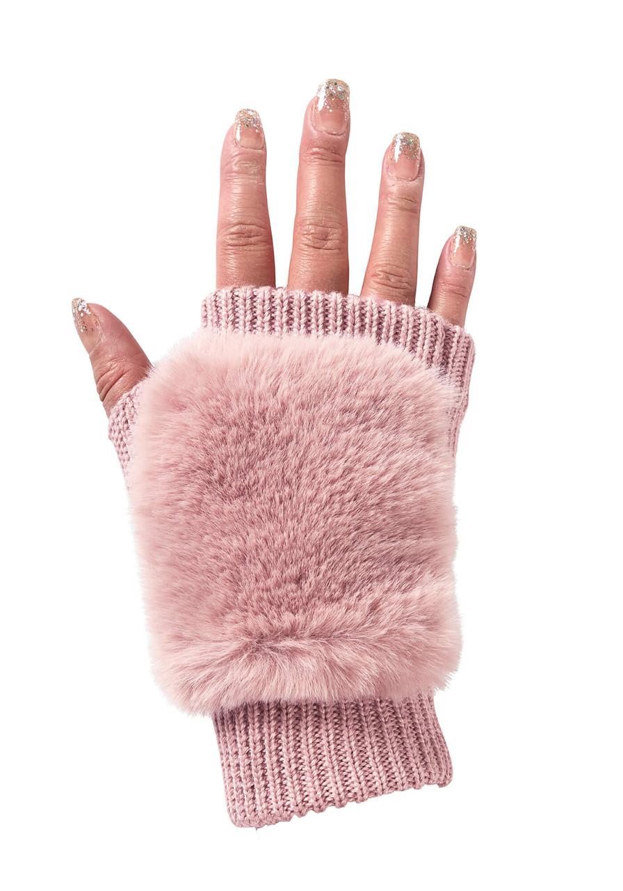 Fabulous-Furs Blush Faux Fur Knitted Fingerless Gloves 