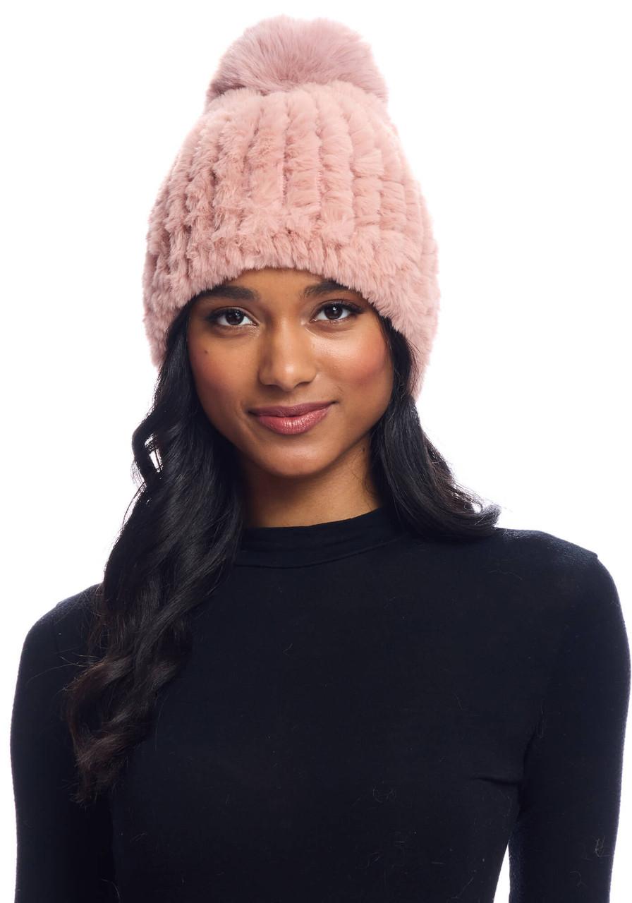 Fabulous-Furs Blush Faux Fur Poppy Pom Beanie Hat 